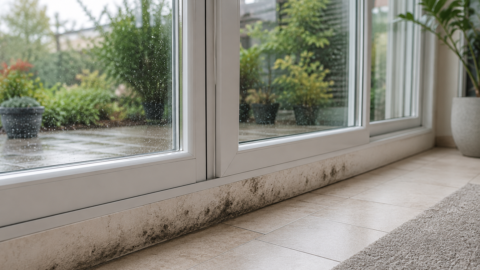 terassenfenster mit schimmelbefall